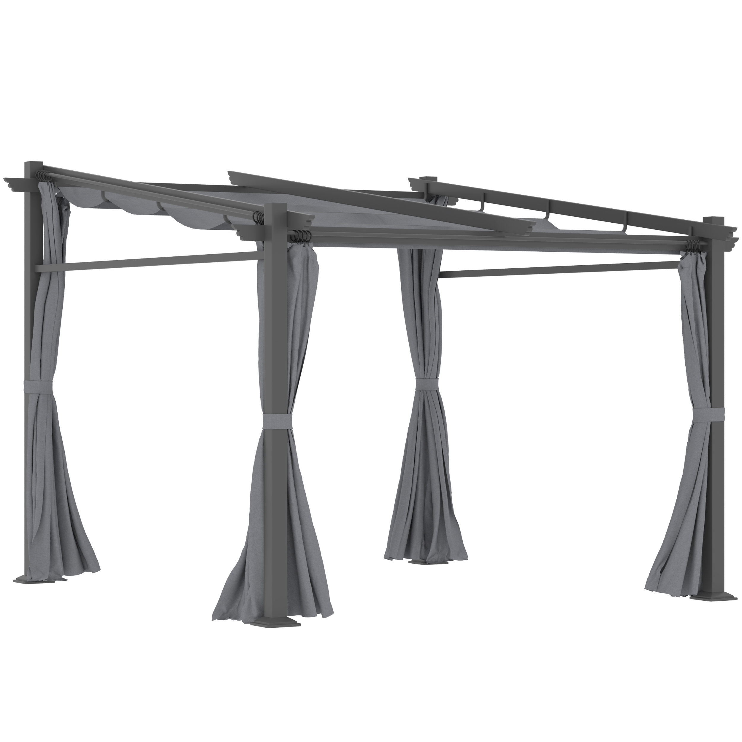 Outsunny Pergola en métal 10 pi x 10 pi avec auvent rétractable gris